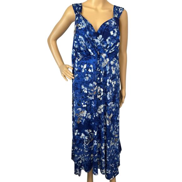 Susan Graver Dresses & Skirts - Susan Graver Printed Liquid Knit Hi-Low Hem Dress Blue Floral Size 2X Sleeveless